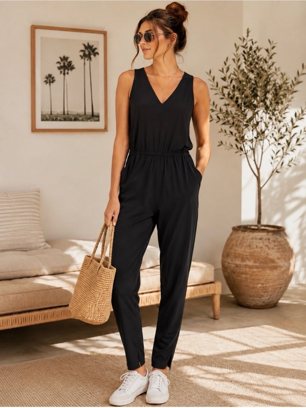 Athleta Black Brooklyn Jumpsuit Tapered Ankle w/Pockets, 6